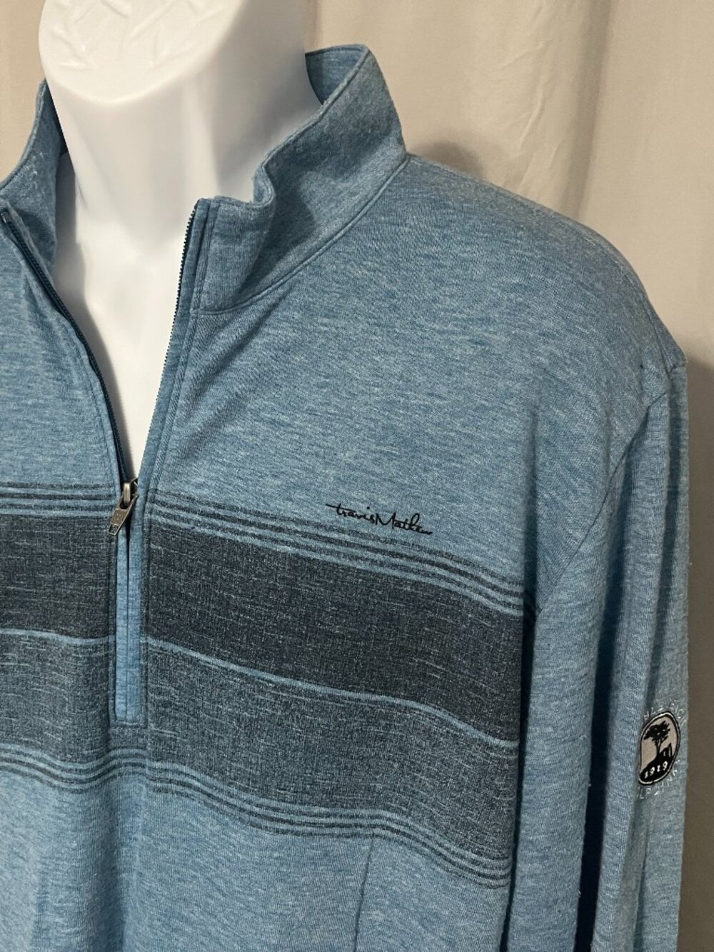 🏌️ Travis Mathew Men's Pebble Beach Blue Gray 1/4 Zip Golf Jacket L ⛳